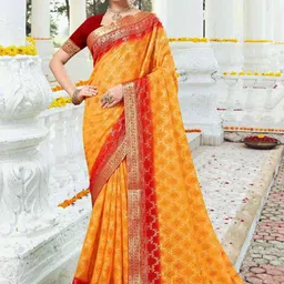 Reboot Fashions Woven Design Pure Georgette Designer Block Print Saree-picture-12