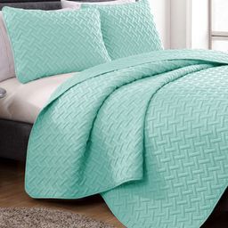 Story@home 3Pcs Green Textured Quilted Microfibre Bed Covers-image-16