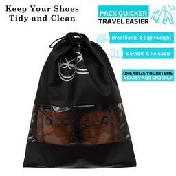 Kuber Industries Black & Red Pack of 6 Printed Non-Woven Shoe Cover With Drawstring image 4