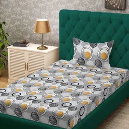 HOSTA HOMES White & Black Geometric 300 TC Single Bedsheet with 1 Pillow Covers-image-62
