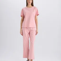 DeFacto Round Neck Pure Cotton T-shirt With Pyjama Night Suit-image-39