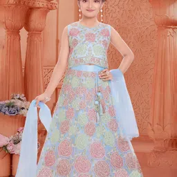 Lagorii Girls Floral Embroidered Beads Ready to Wear Lehenga & Blouse With Dupatta-picture-12