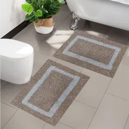 Aura Beige and Grey Set Of 2 Self Design Cotton Anti-Skid Doormats-9