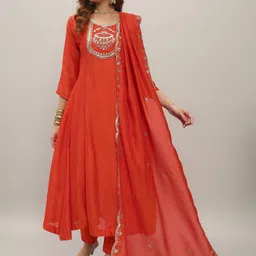 THE52 Women Ethnic Motifs Embroidered Anarkali Kurta with Trousers & Dupatta-picture-16