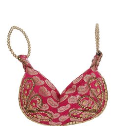 Exotic India Bracelet Bag with Brocade Weave and Beadwork-39
