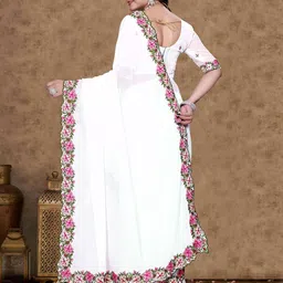 Sadika Embroidered Border Saree with Unstitched Blouse image 4
