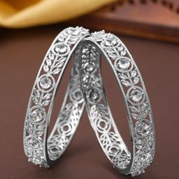 Estele Set Of 2 Rhodium-Plated Zircon Studded Bangles-picture-36