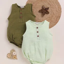 COT & CANDY Girls Pack Of 2 Organic Cotton Sleeveless Rompers-image-92