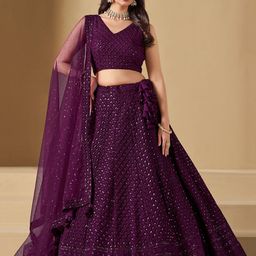 FABPIXEL Embroidered Sequinned Semi-Stitched Lehenga & Unstitched Blouse With Dupatta-picture-8