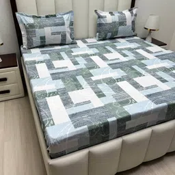 Pure Decor Blue & White Geometric Printed 230 TC King Bedsheet Set 2.74 m x 2.74 m-image-53