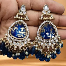 OPUS GEMS Artificial Stones Studded And Beaded Teardrop Shaped Drop Earrings-picture-22