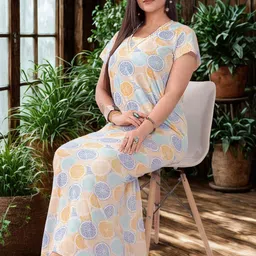 Be You Printed Women Tropical Printed Maxi Sweat Nightdress-image-95
