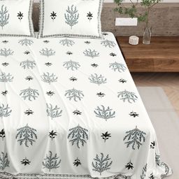 BELLA CASA Grey & Off White Ethnic Printed 210 TC Cotton King Bedsheet Set 2.20 m x 2.74 m-image-44