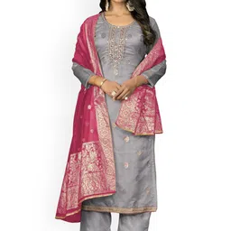 HERE&NOW Ethnic Motifs Woven Design Beads And Stones Organza Unstitched Dress Material-image-11