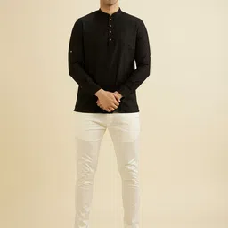 Manyavar Mandarin Collar Roll-Up Sleeves Cotton Straight Short Kurta-image-40