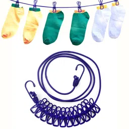 Kuber Industries Navy-Blue Cloth Drying Rope With 12 Clips & 2 Hooks-46
