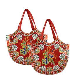 Kuber Industries Floral Printed Shopper Tote Bag with Applique-11