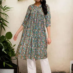Anouk Women Paisley Printed Pleated Kurta with Palazzos-image-3