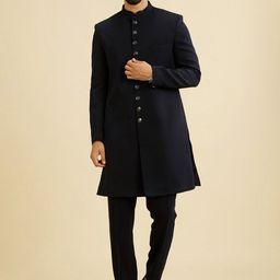 Manyavar Men Indo Western Mandarin Collar Sherwani Set-image-72