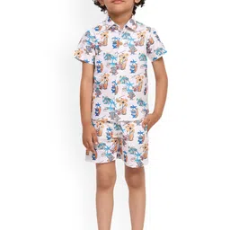Funny Bones Clothings Boys Printed Shirt With Shorts Set-image-63