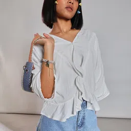 LIMEROAD White c Cotton V Neck Top-image-2