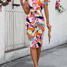 GUFRINA Women Floral Printed Bell Sleeve Bodycon Dress-image-56