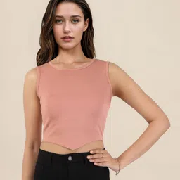 DressBerry Ribbed Asymmetric Hem Fitted Crop Top-picture-40