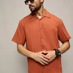The Lifestyle Co. Men Premium Cuban Collar Solid Cotton Oversized Casual Shirt-picture-3