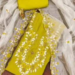 SHADOW & SAINING Floral Embroidered Sequinned Pure Silk Semi-Stitched Dress Material-image-47