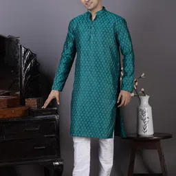 PulseIQ Men Jacquard Straight Kurtas-image-94
