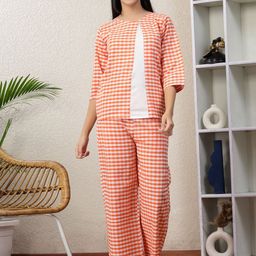 NEUDIS Gingham Women Checked Pure Cotton Night suit-picture-37