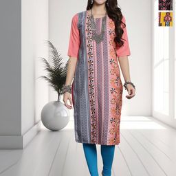 HERE&NOW Selection Of 3 Floral Printed Round Neck Straight Kurtas-image-37