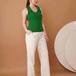 Chemistry Women Ribbed Above the Keyboard Collar Cotton Fitted Top-picture-15
