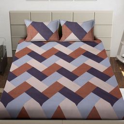 Arrabi Red & Cream Geometric Printed 310 TC King Fitted Bedsheet Set 2.70 m x 2.60 m-0