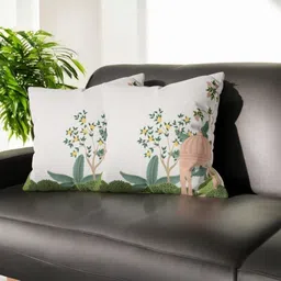 LUSHLYF White & Green 2 Pieces Ethnic Motifs Velvet Square Cushion Covers-34