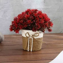 foliyaj Plastic With Red Leaves And Flowers With Pot Artificial Plants-picture-33