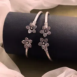 ATIBELLE Set of 2 German Silver-Plated Floral Shaped Cuff Bracelets-61