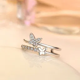 Yellow Chimes Rhodium-Plated & White CZ-Studded Adjustable Finger Ring-image-44