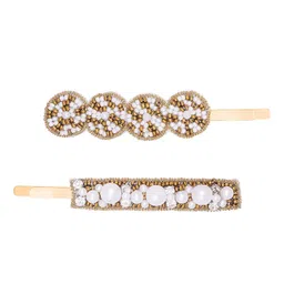 HAIR DRAMA CO. Women Gold-Toned & White Set of 2 Embellished Alligator Hair Clip-picture-11