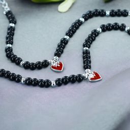 Taraash Kids Set Of 2 925 Sterling Silver Heart Beaded Anklets-11