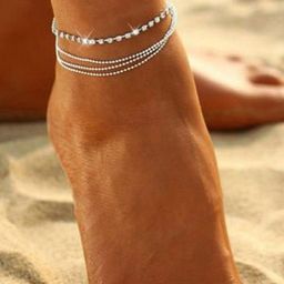 Yellow Chimes Silver-Plated White Crystal-Studded Anklets-12