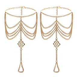 Yellow Chimes Gold-Plated Layered Anklets-14