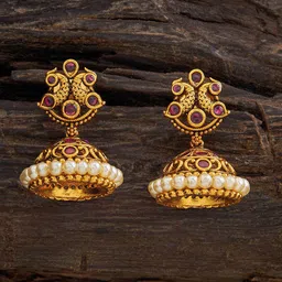 Kushal's Fashion Jewellery Gold-Plated CZ Studded Dome Shaped Antique Jhumkas-24