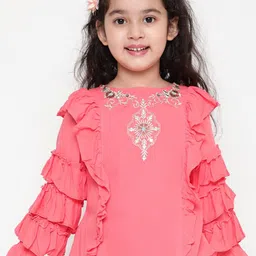 BAESD Girls Floral Embroidered Flutter Sleeves Top-22