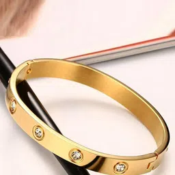 Jewels Galaxy Women Gold-Toned American Diamond Gold-Plated Bangle-Style Bracelet-9