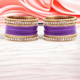 leshya Set of 36 Brass-Plated Kundan Studded Bangles-image-83
