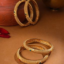 NVR Women's Set Of 4 Gold-Plated Traditional Bangles-image-84