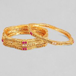 Rubans Set Of 2 Gold-Toned & Plated Ruby Stone-Studded Bangles-17