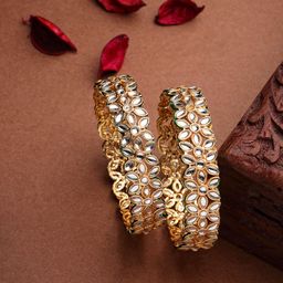 NVR Set of 2 Gold-Plated Kundan-studded Bangles image 2
