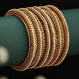 ATIBELLE Set Of 6 Copper-Plated Stones-Studded Bangle-52